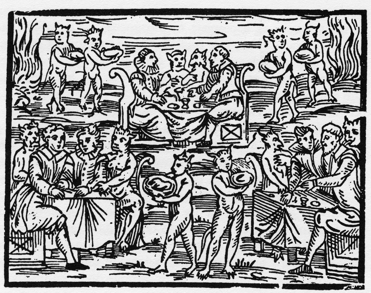 Noitien ateria sapattina - “Compendium Maleficarum”, käsittelee noitia, heidän pahuuttaan ja lajittelujaan. Francesco Maria Guazzo tai Guaccio tai Guaccius (15?? -16??) 1608 Private Collection tekijältä Anonymous Anonymous