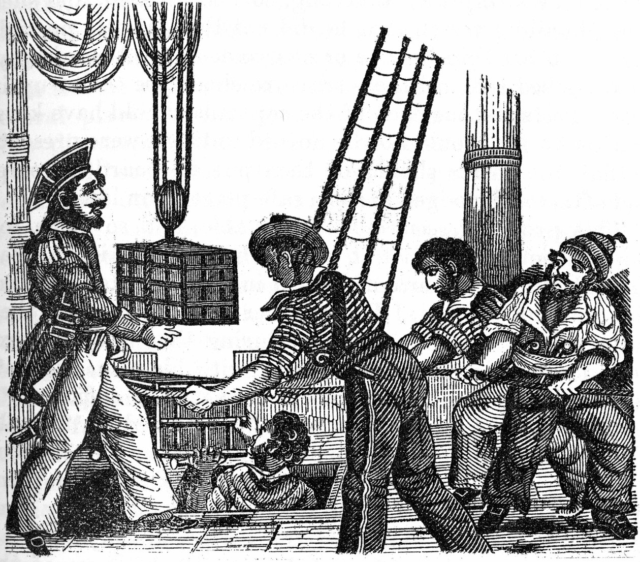 Merirosvo "" Long Ben"" John Avery (teki vuonna 1643) latasi alukseensa kolme laatikkoa maanpetoksia (kultaa ja kiviä). Kaiverrus "" Merirosvo oma kirja"" 1837. tekijältä Anonymous Anonymous