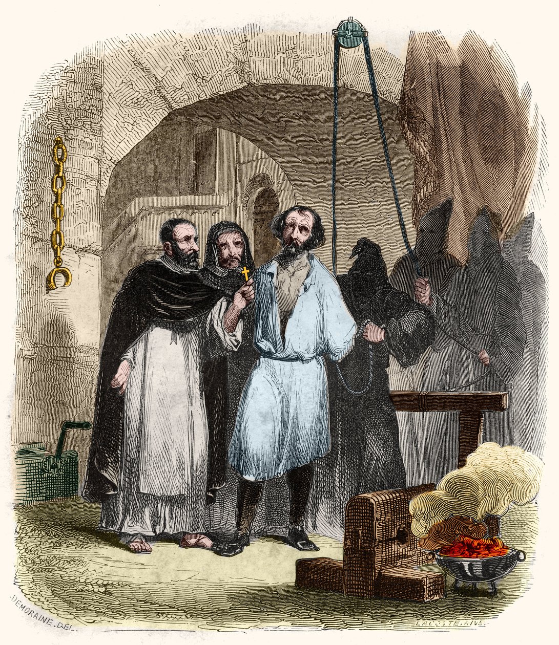 Kysymys köydestä 1500-luvulla. Kuvitus "" Inkvisition mysteerit ja muut Espanjan salaiset seurat"" Victor de Fereal, Suberwick, Manuel Galo de Cuendias. Julkaisija P. Boizard tekijältä Anonymous Anonymous