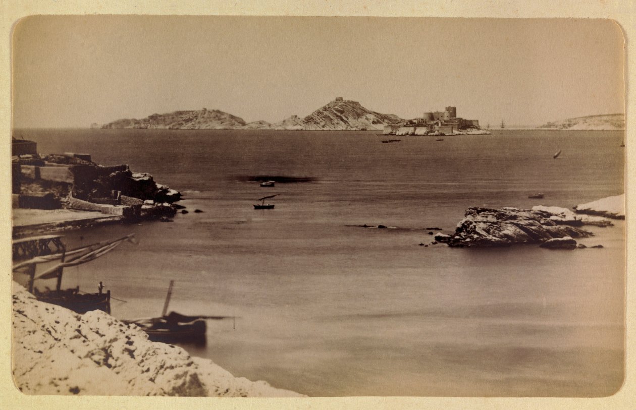Marseillen kaupunki ympäristöineen noin 1885-1890: Ifin linna ja saaret, yksityinen kokoelma tekijältä Anonymous Anonymous