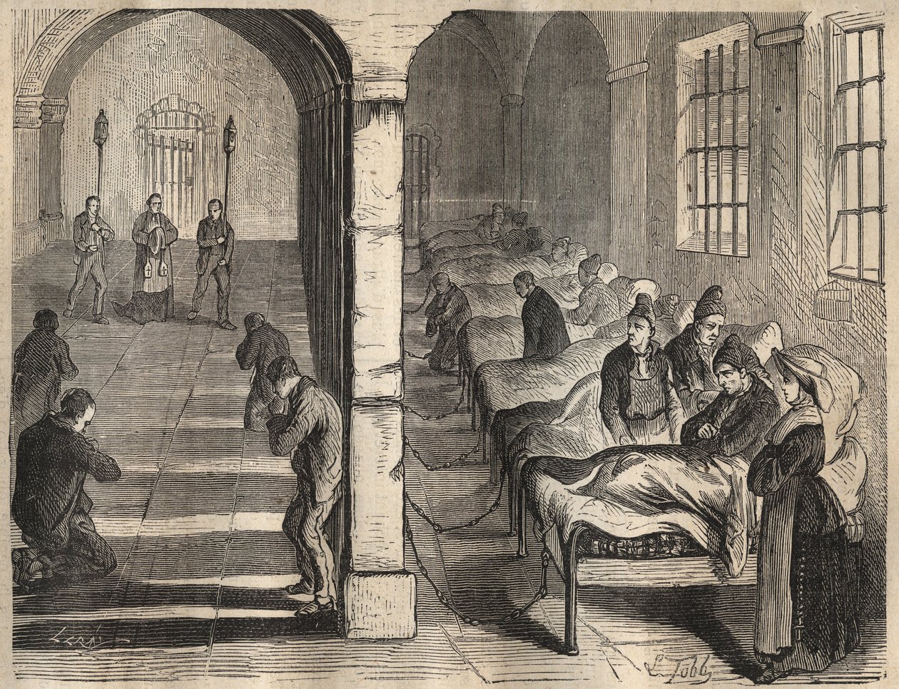 Toulonin vankilan viatica 1800-luvulla. Pierre Zacconen (1817-1895) (1817-1895) (Colonia Penale - Penal Colony) kaiverrus kirjaan ”Vangoitujen historia heidän luomisestaan ​​nykypäivään” (1877). Yksityinen kokoelma. tekijältä Anonymous Anonymous