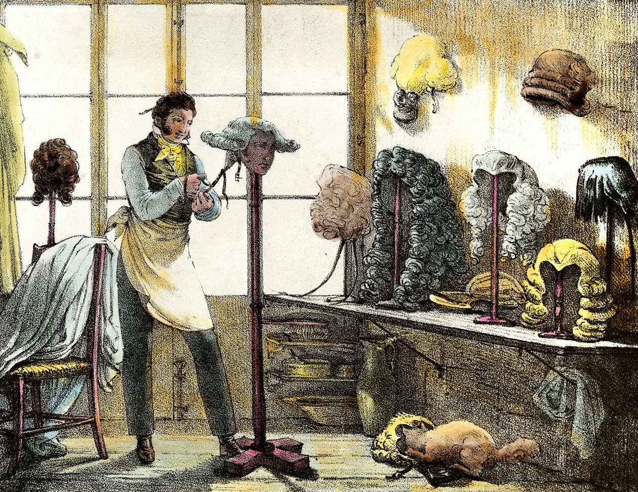 Miesten kampaajan catoganin peruukkia muotoileva peruukki. Kaiverrus peilinäytöksistä, kirjeistä, lääkkeistä jne. Taide”” 1821-1823 Yksityinen kokoelma tekijältä Anonymous Anonymous