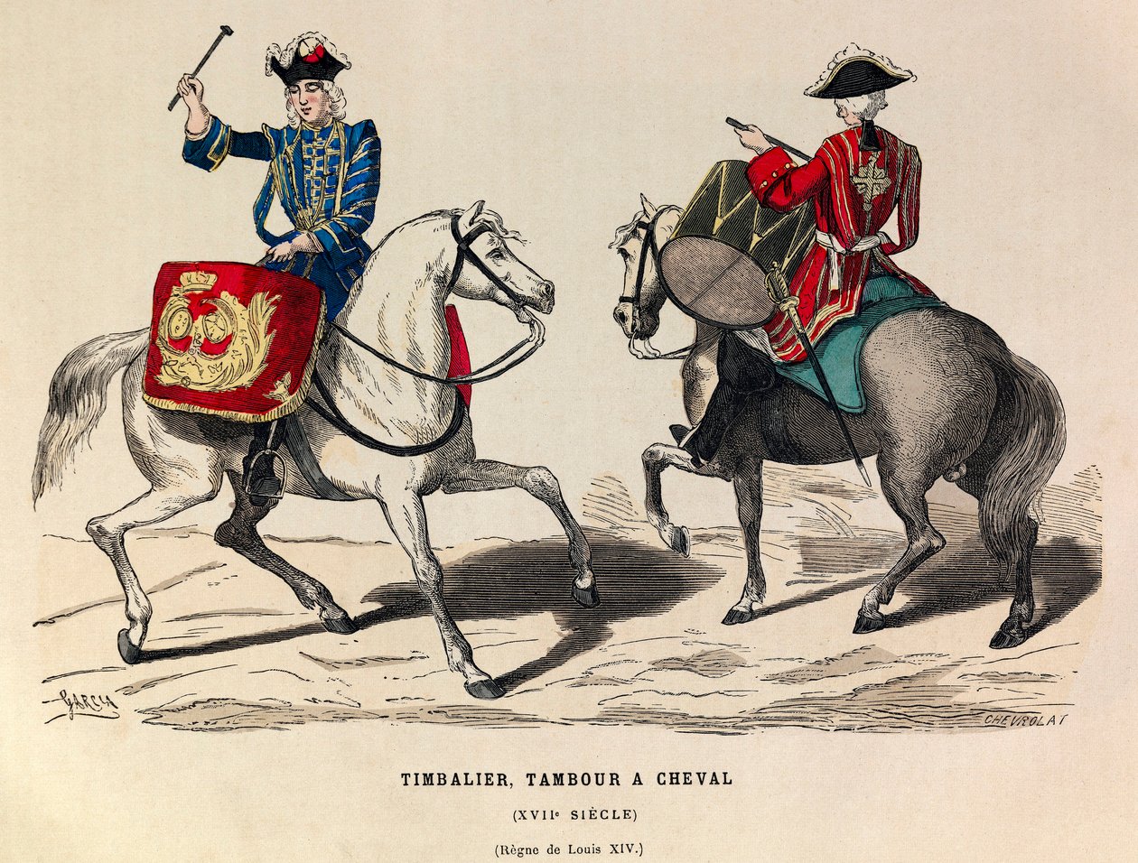 Timbalier ja rumpu kuningas Ludvig XIV:n alaisuudessa 1600-luvulla - yksityiskokoelma. tekijältä Anonymous Anonymous