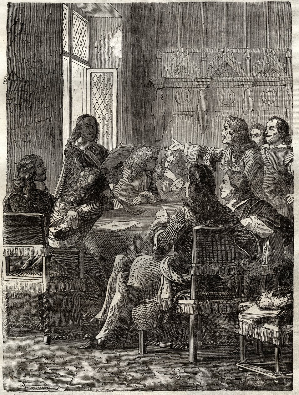 Ryswickin sopimus (Ryswickin rauhansopimus, 30. lokakuuta 1697) (Ludvigan XIV:n ja Suuren liiton välisen Augsburgin liiton sodan loppu). Kaiverrus 1800-luvulta. Yksityinen kokoelma. tekijältä Anonymous Anonymous