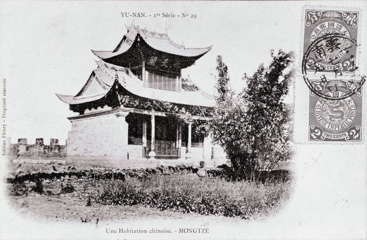 Näkymä kiinalaisesta asunnosta Mong Tsessä Yunnanin alueella Kiinassa Valokuva 1900-luvun alusta - Yksityiskokoelma tekijältä Anonymous Anonymous
