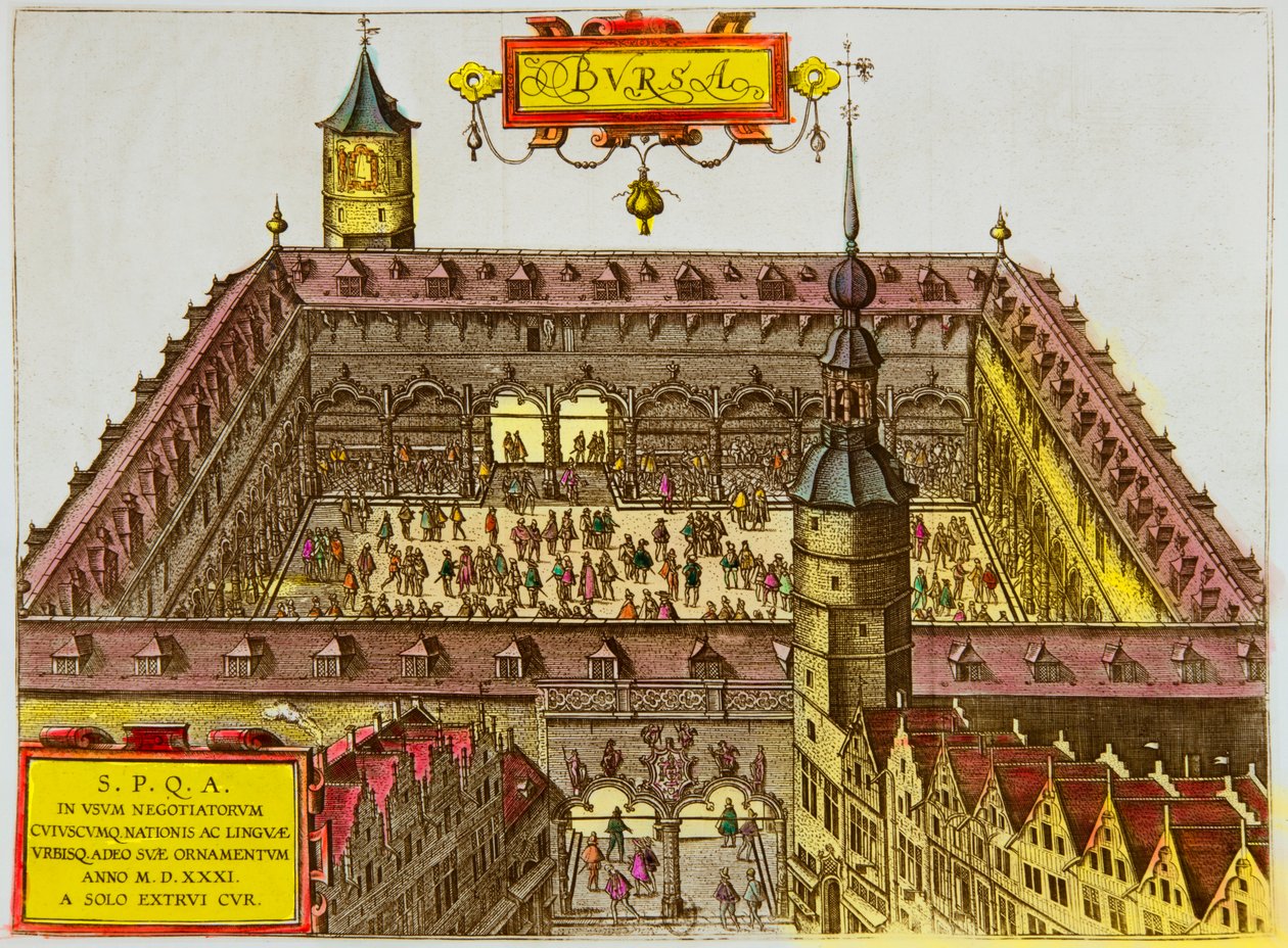 Näkymä Antwerpenin pörssistä, perustettiin vuonna 1531, Privee Collection tekijältä Anonymous Anonymous