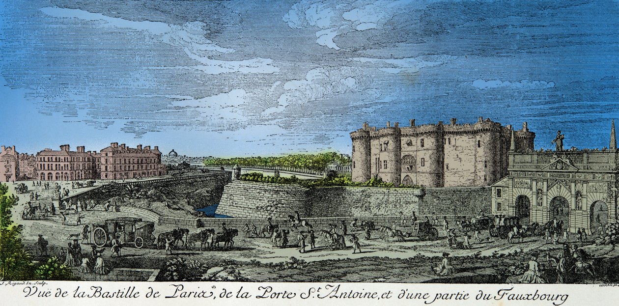 Näkymä Pariisin Bastillelle, Porte Saint Antoine ja osa faubourgista 1700-luvulla, Kaiverrus, Yksityinen kokoelma tekijältä Anonymous Anonymous