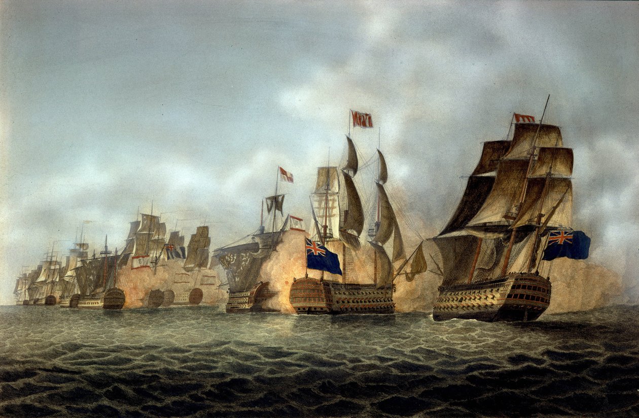 Näkymä Cape Saint-Vincentin taistelusta 14.2.1797 Kaiverrus 1798 tekijältä Anonymous Anonymous