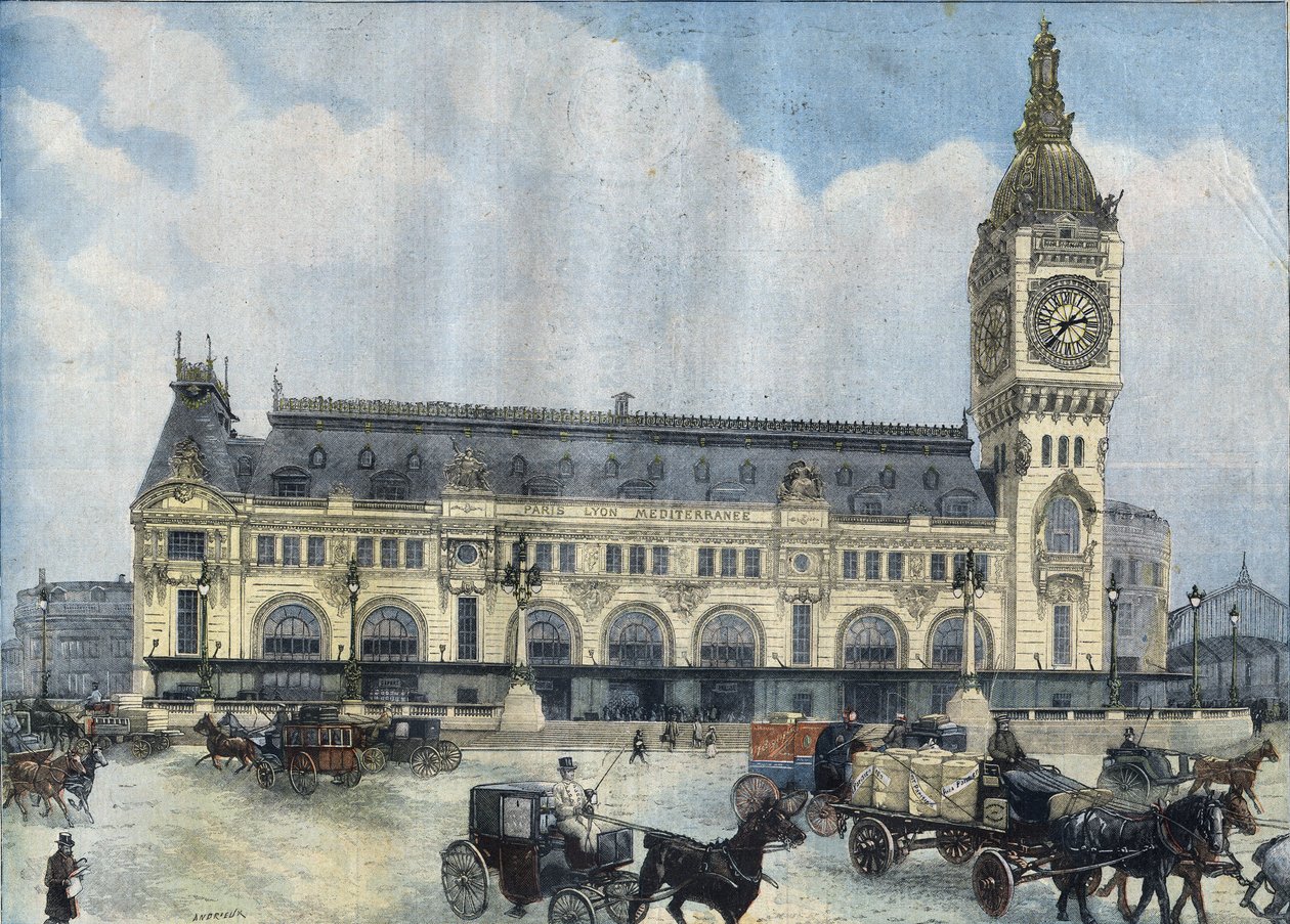 Näkymä Gare de Lyonista Pariisissa vuonna 1902. Kaiverrus "Le Peute Parisien" tekijältä Anonymous Anonymous