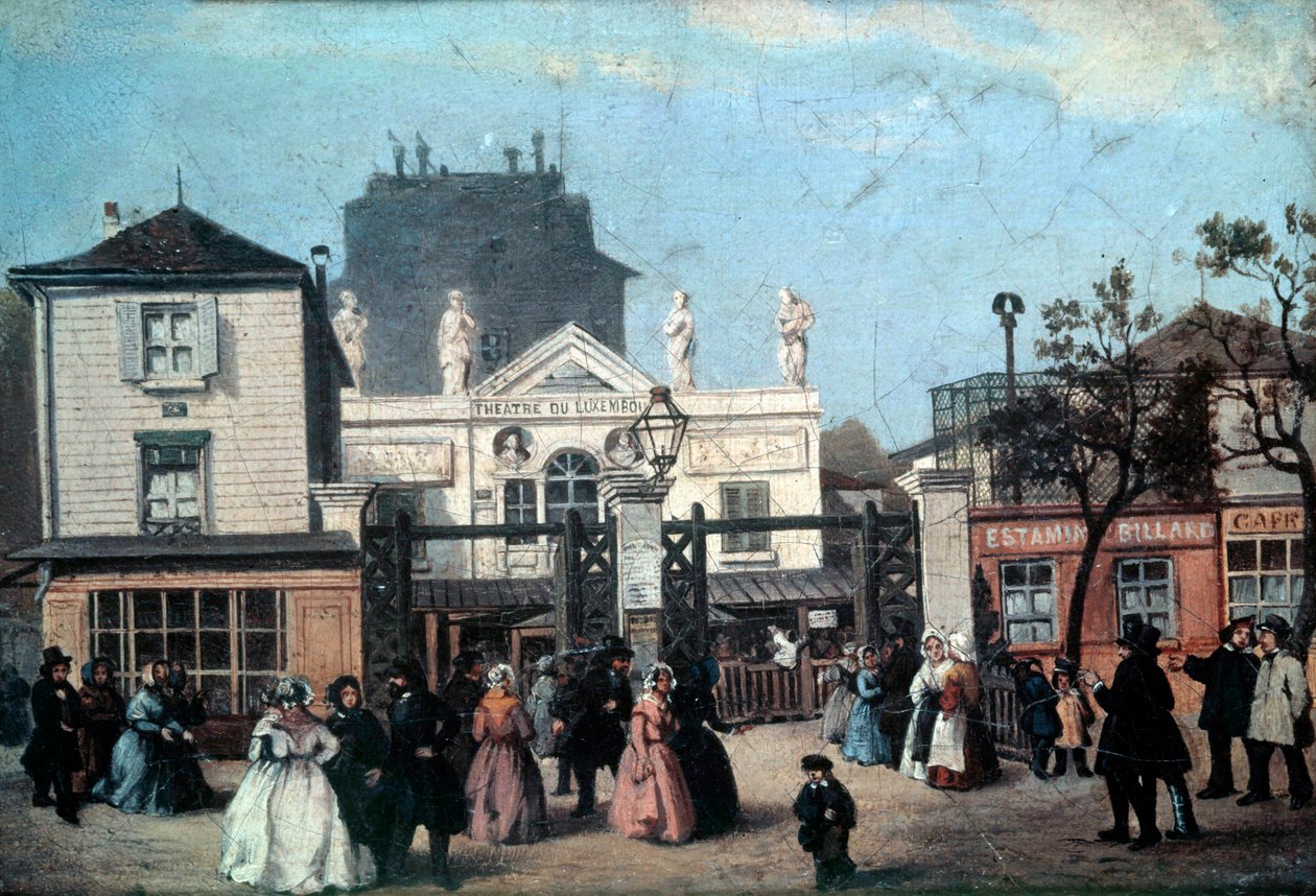 Näkymä Luxemburgin teatterista nimeltä bobino, rue de Fleurus Pariisissa Anonymous maalaus. 1845 Su. 0,16x0,22 m Pariisi, Musee Carnavalet tekijältä Anonymous Anonymous