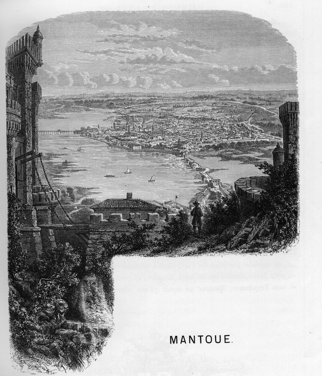 Näkymä Mantovan kaupunkiin (Mantova), Italia. armengaudin kaiverrus vuodelta 1859 Euroopan gallerioissa - Italiassa. Yksityinen kokoelma. tekijältä Anonymous Anonymous