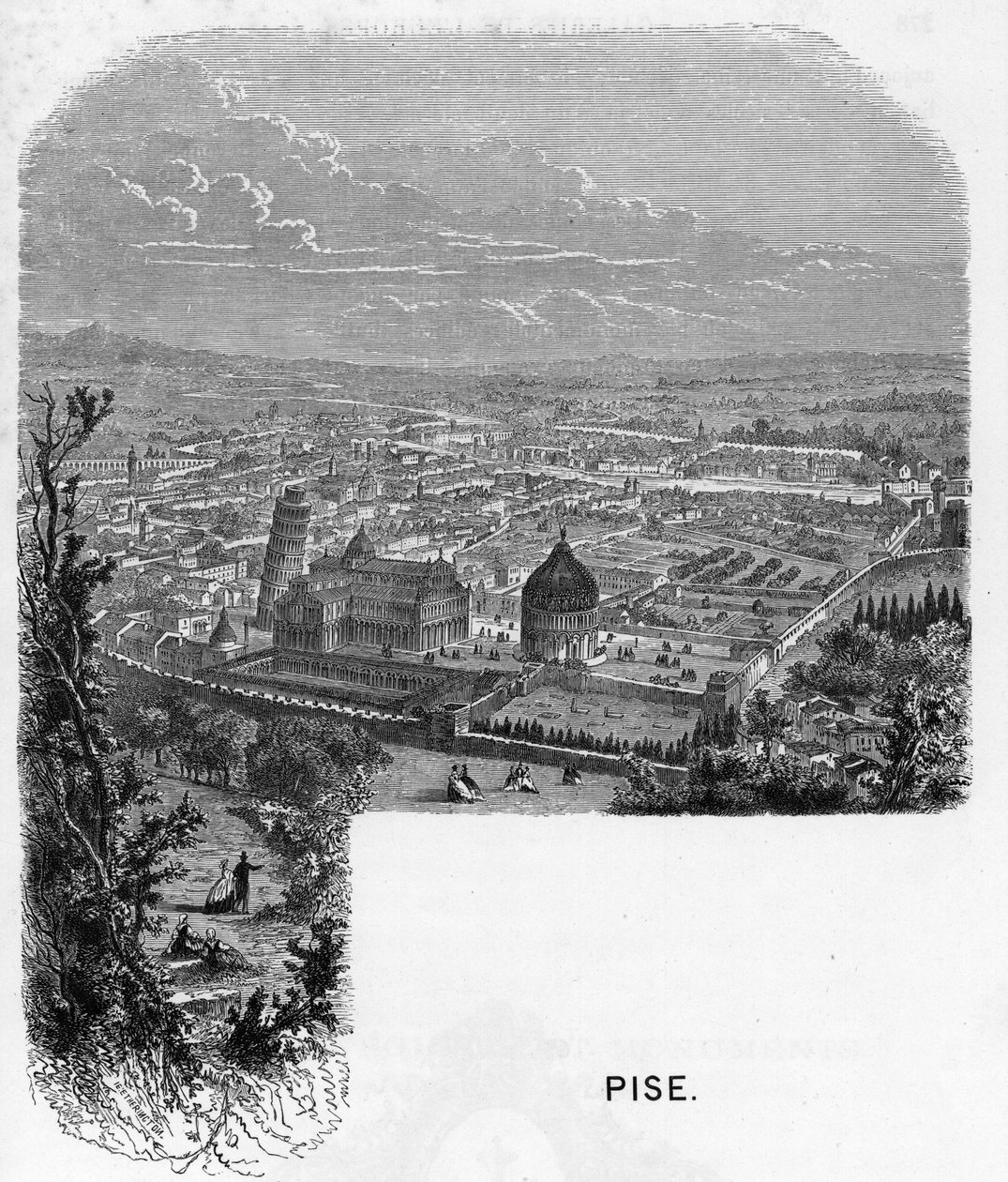 Näkymä Pisan kaupunkiin (Pisa), Italia. armengaudin kaiverrus vuodelta 1859 Euroopan gallerioissa - Italiassa. Yksityinen kokoelma. tekijältä Anonymous Anonymous