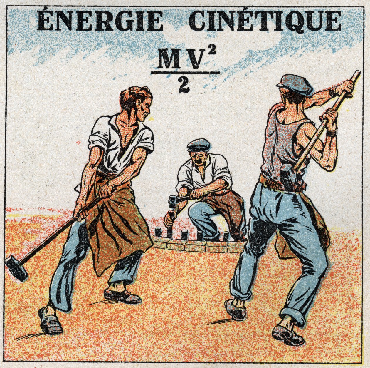 Työ ja teho: liike-energian laskeminen. Nimetön kuvitus vuodelta 1925. Yksityinen kokoelma. tekijältä Anonymous Anonymous