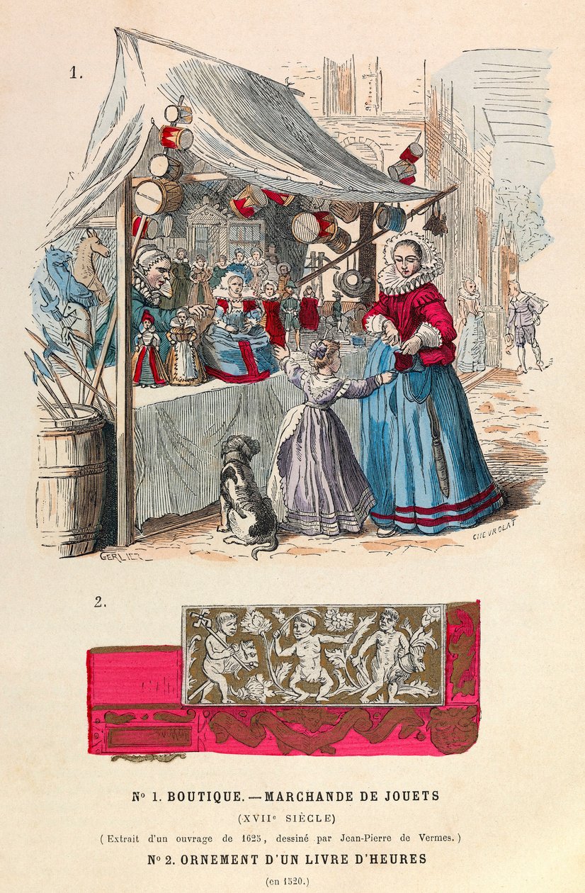 alkuun 1600-luvun lelukauppias / pohjakoriste 1500-luvun Book of Hoursista - Lelukioski tekijältä Anonymous Anonymous