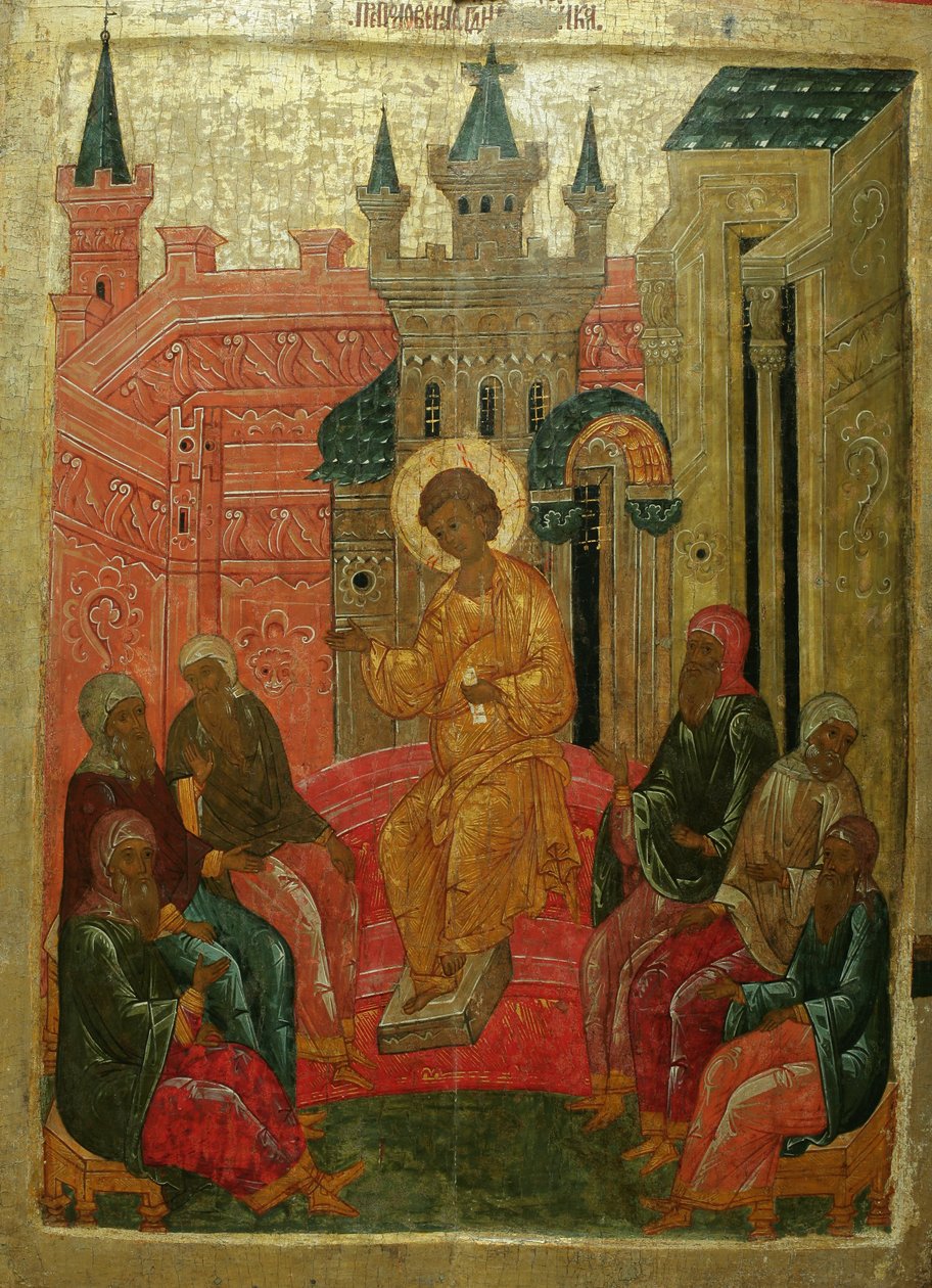 Prepolowenie Kristus lääkäreiden joukossa, 1400-luku tekijältä Anonymous Russian icon painter