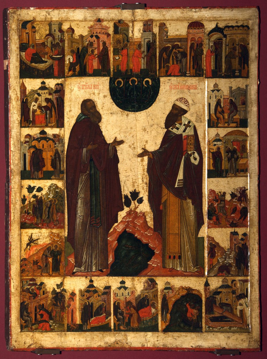 Pyhä Kyrillos Valkojärveltä ja Pyhä Kyrillos Aleksandrialainen, 1500-luvun toinen puoli. tekijältä Anonymous Russian icon painter