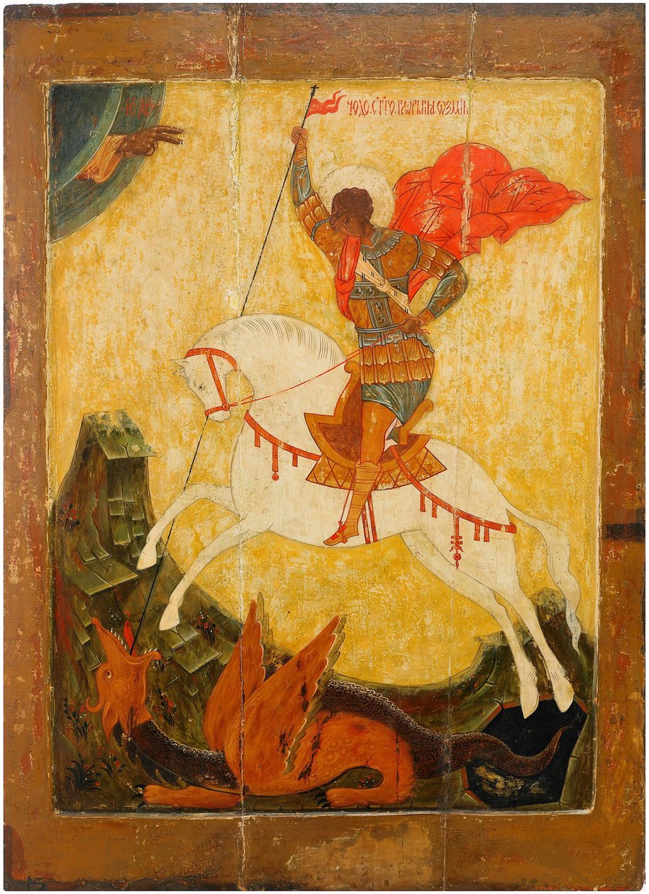 Pyhä Yrjö ja lohikäärme, n. 1600 tekijältä Anonymous Russian icon painter