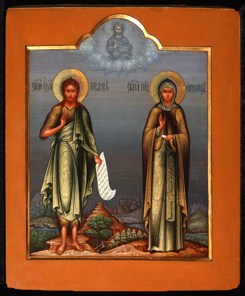 Pyhä Johannes edelläkävijä ja Pyhä Olympia diakonissa, 1800-luvun loppu. tekijältä Anonymous Russian icon painter
