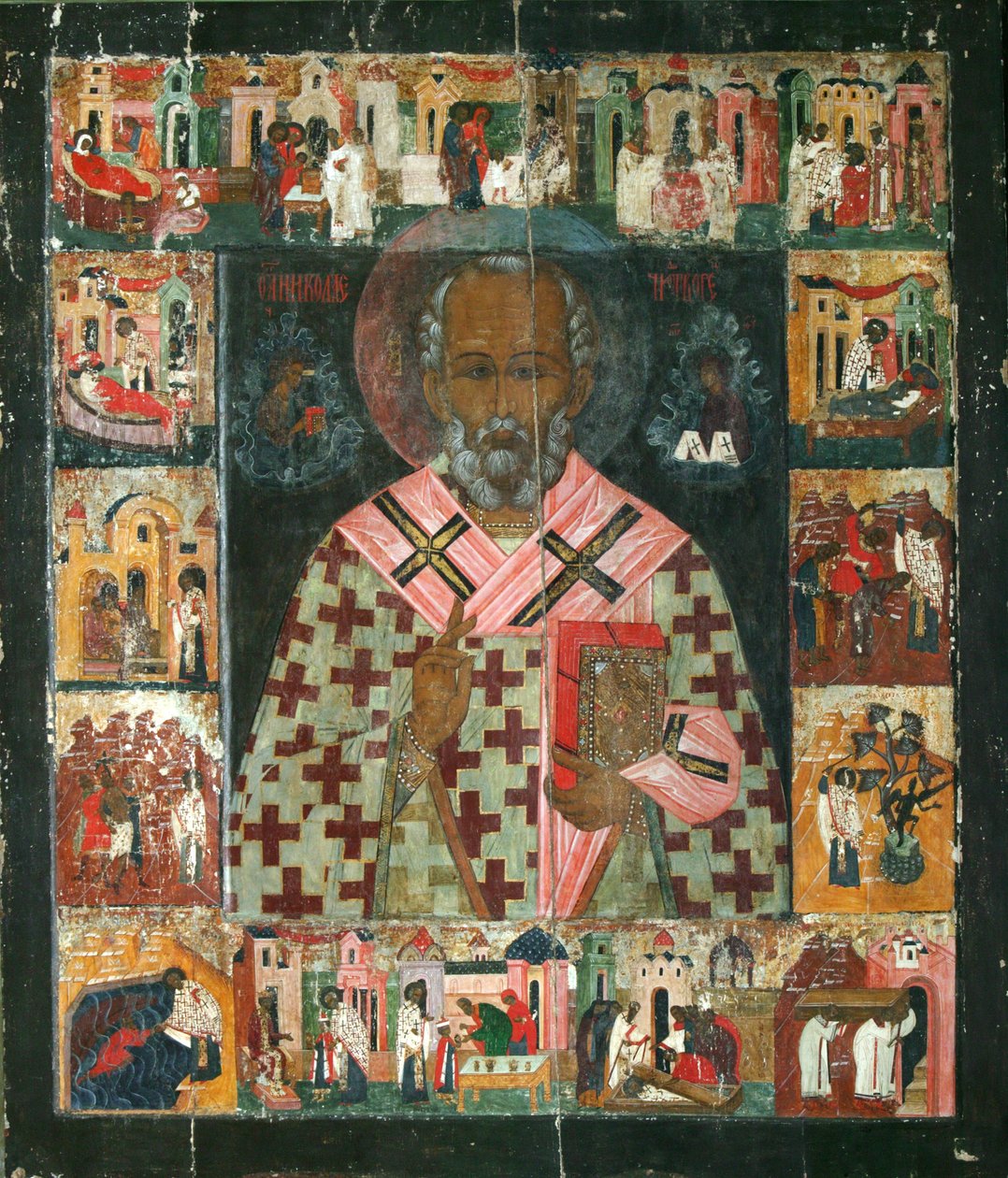 Pyhä Nikolaus kohtauksineen elämästään, 1500-luku tekijältä Anonymous Russian icon painter