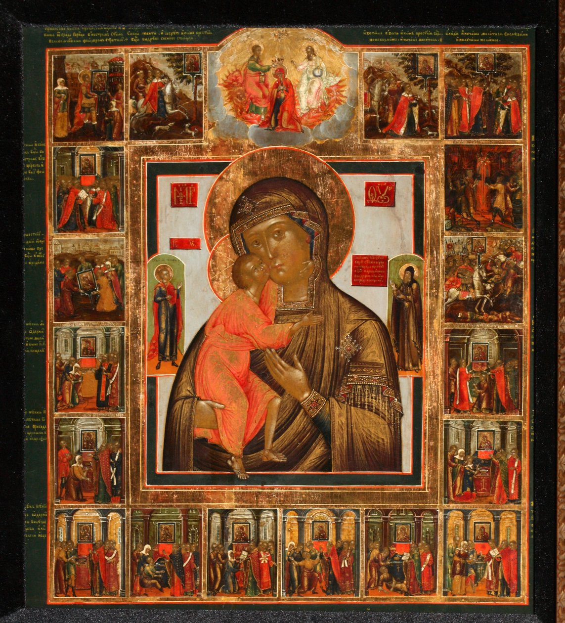 Fedorovskaya Jumalanäiti ihmeiden kanssa, 1800-luvun puoliväli. tekijältä Anonymous Russian icon painter