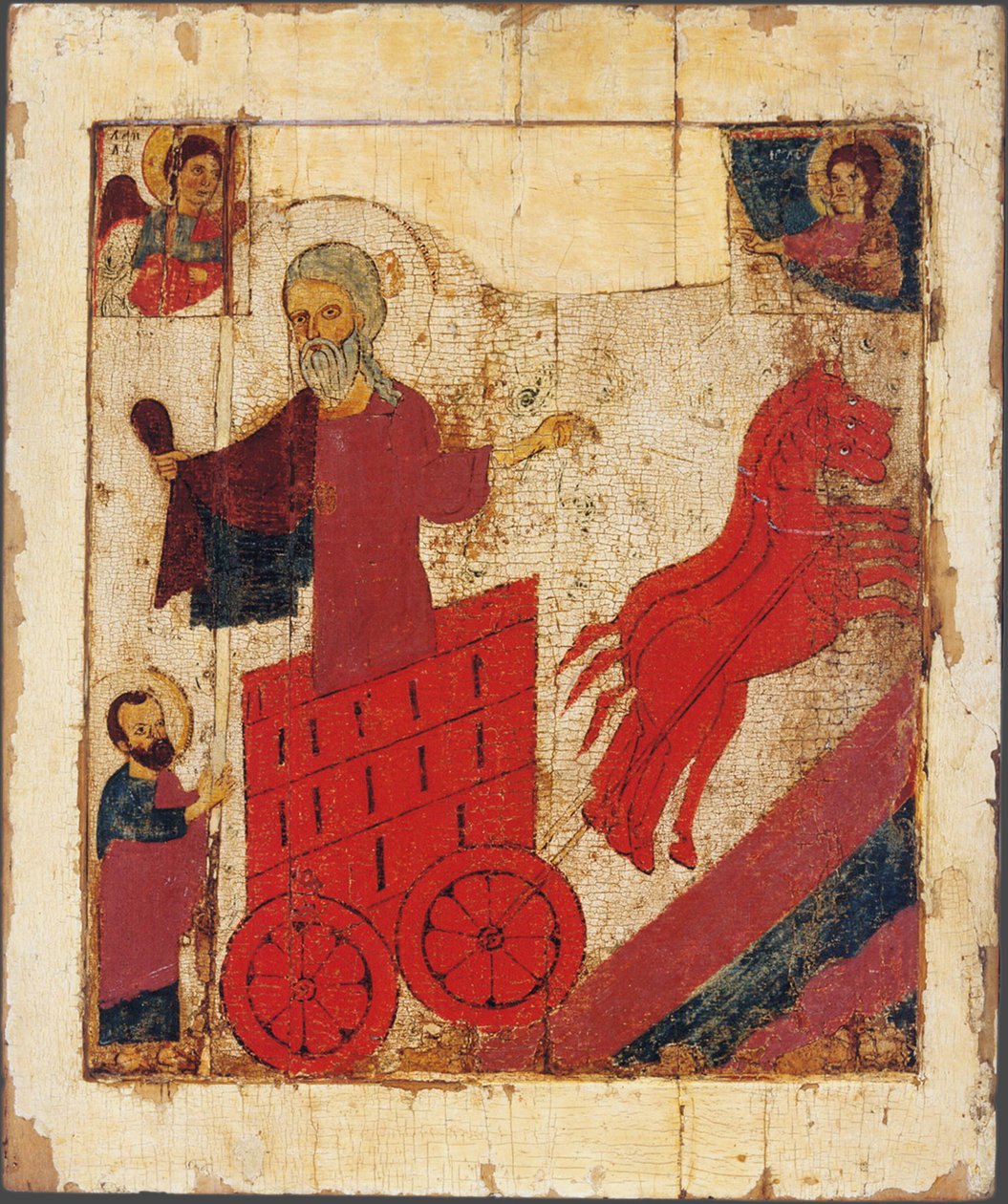 Profeetta Elia ja tuliset vaunut, 1200-luku tekijältä Anonymous Russian icon painter
