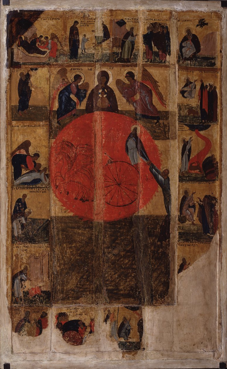 Profeetta Elia kohtauksineen elämästään, 1300-luvun loppu. tekijältä Anonymous Russian icon painter