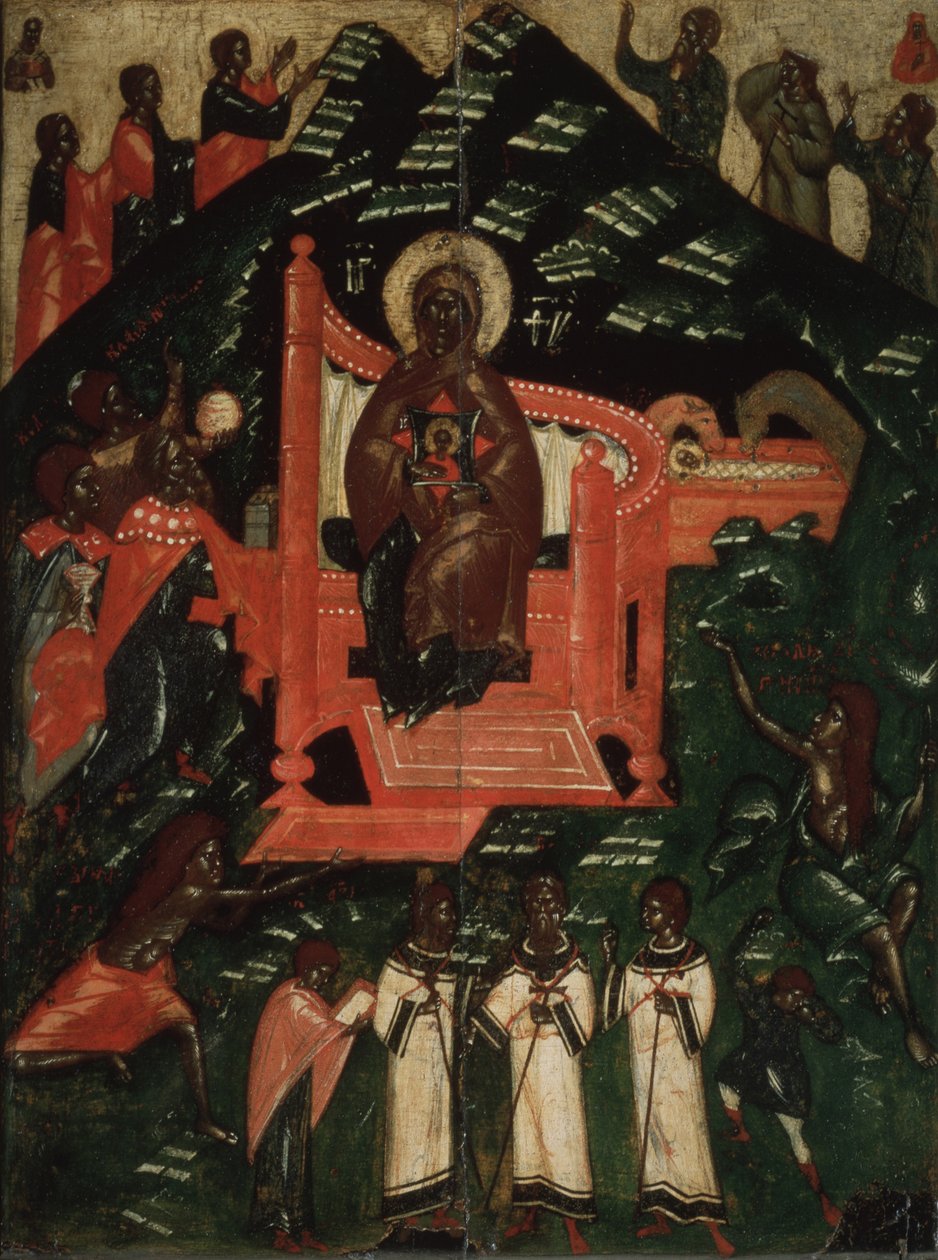 Neitsyt synaxis, 1300-luvun loppu. tekijältä Anonymous Russian icon painter
