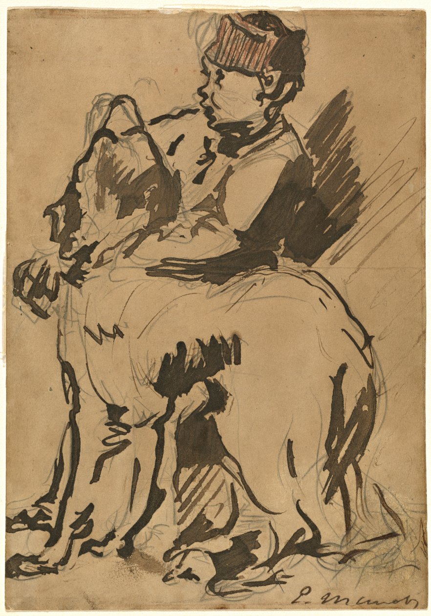 Poika pitelee koiraansa tekijältä Anonymous artist after Edouard Manet