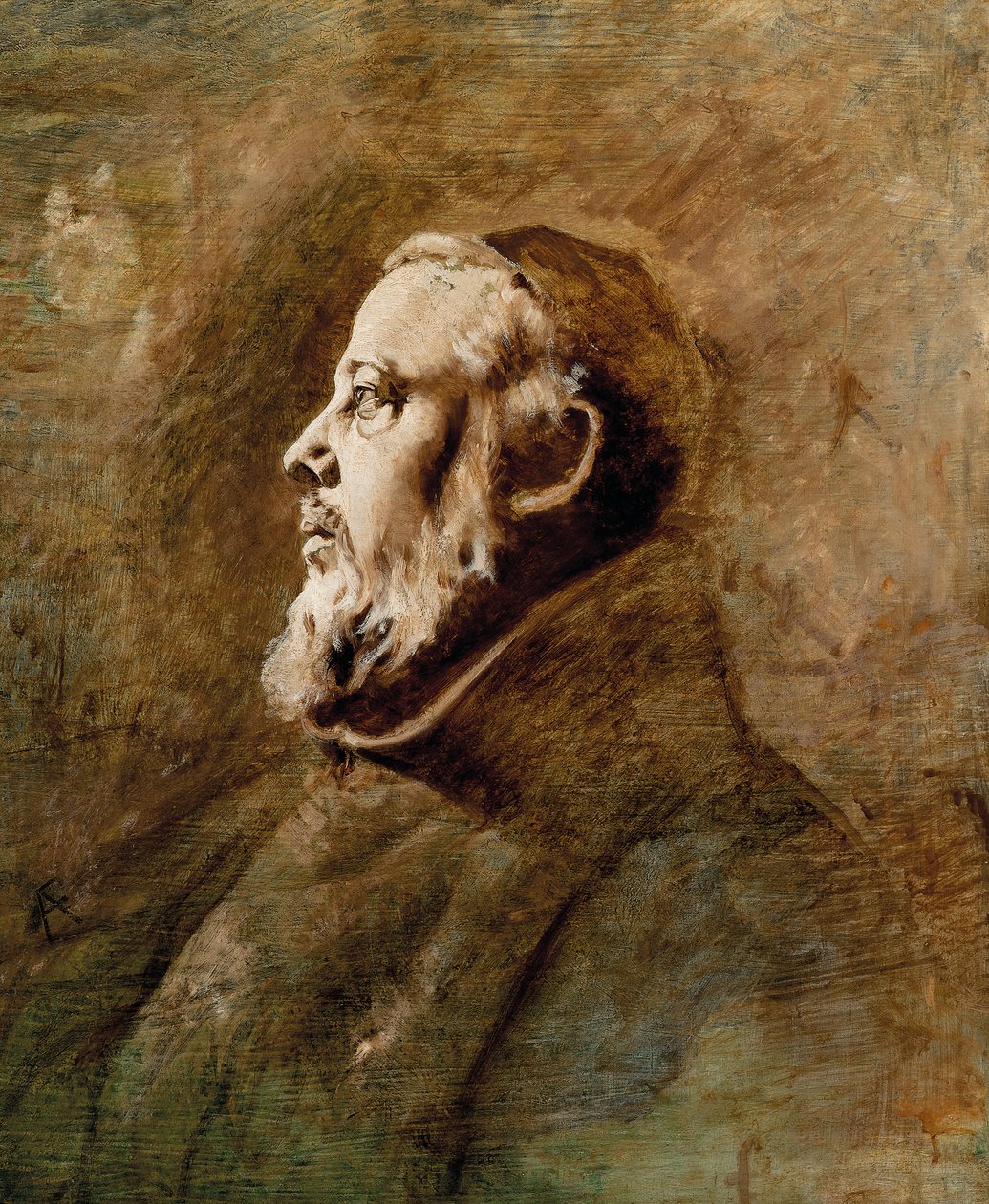 Munkin rintakuva profiilissa (öljy kankaalle) tekijältä Anselm Feuerbach