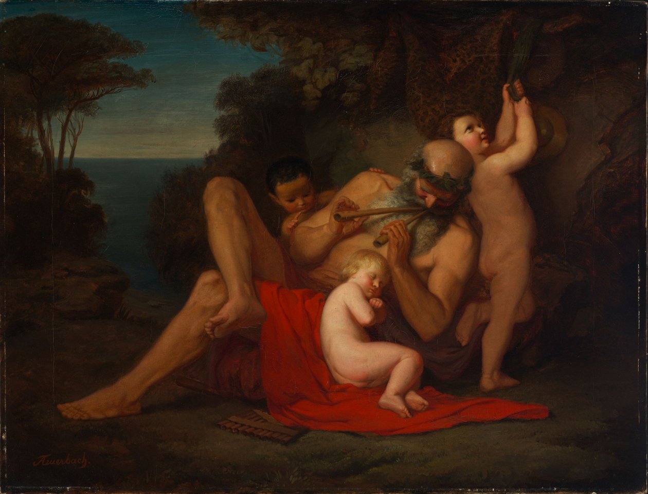 Silenos ja nukkuva Bacchus-poika tekijältä Anselm Feuerbach