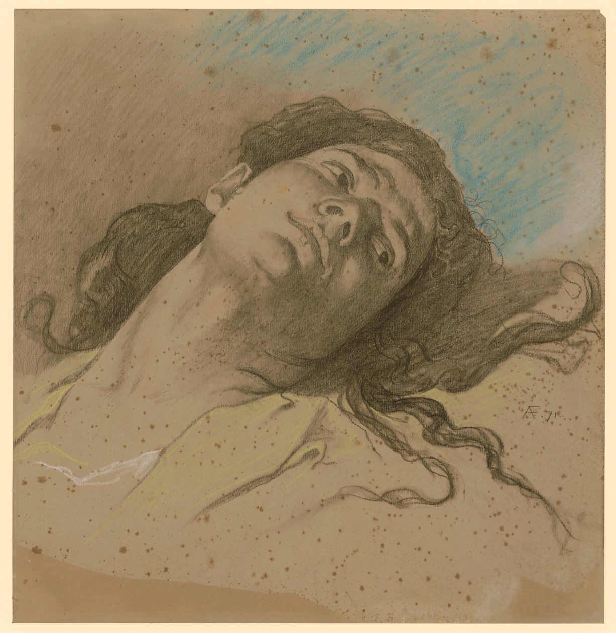 Taaksepäin kallistunut naisen tutkielmapää, hiukset vapaina tekijältä Anselm Feuerbach