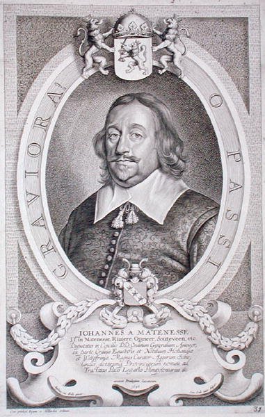 Jan van Mathenesse (1596-1653) teoksesta Maineikkaiden miesten muotokuvat, kaiverrus Cornelis Galle, julkaistu 1706 (kaiverrus) tekijältä Anselmus van (after) Hulle