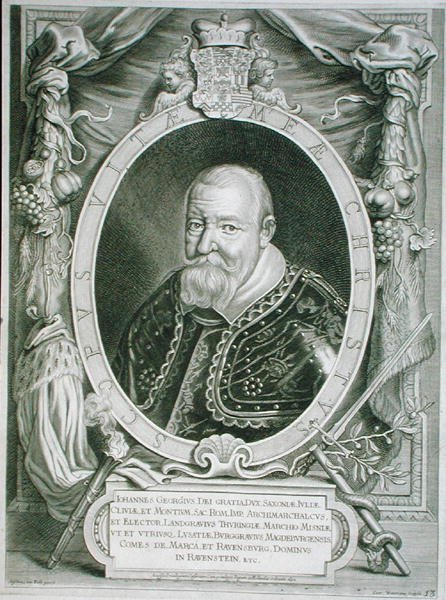 John George I (1585-1656) Saksin vaaliruhtinas, "Portraits des Hommes Illustres" -teoksesta, kaivertanut Coenrad Waumans, julkaistu 1706 (kaiverrus) tekijältä Anselmus van (after) Hulle