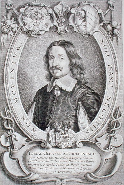 Tobias Oelhafen van Schollenbach (1601-66) teoksesta Maineikkaiden miesten muotokuvat, kaiverrus Petrus de Iode, julkaistu 1706 (kaiverrus) tekijältä Anselmus van (after) Hulle