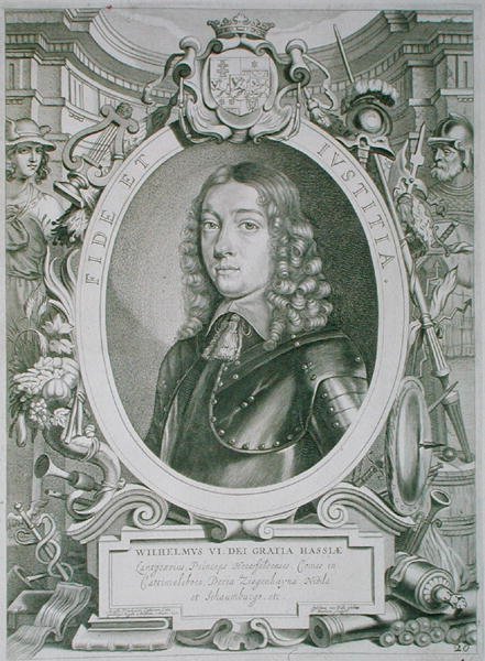 William VI (1629-63) Hessen-Casselin landgrave, "Portraits des Hommes Illustres" -teoksesta, kaivertanut T. Matham, julkaistu 1706 (kaiverrus) tekijältä Anselmus van (after) Hulle