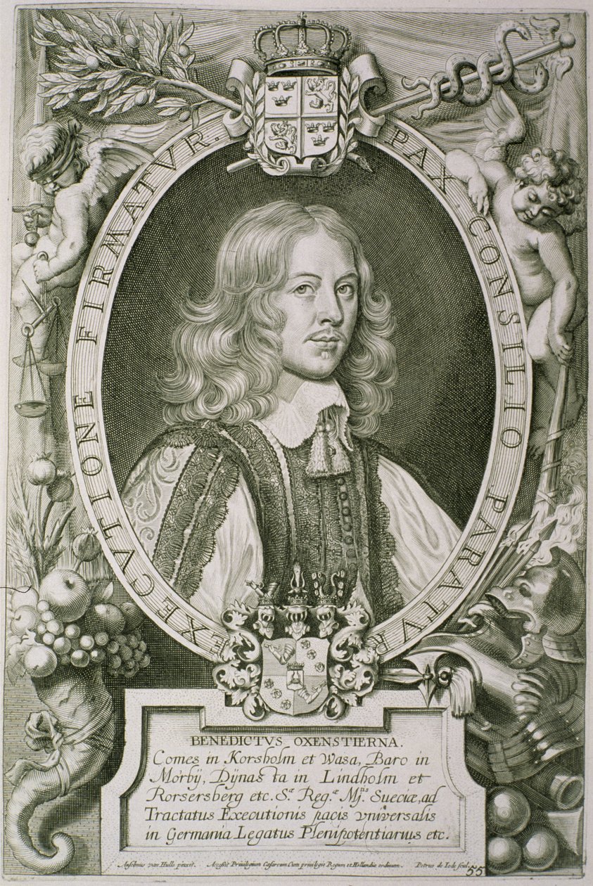 Bengt Gabrielsson Oxenstierna (1623-1702) kirjasta Maineikkaiden miesten muotokuvat, Petrus de Ioden kaivertama, julkaistu 1706 tekijältä Anselmus van Hulle