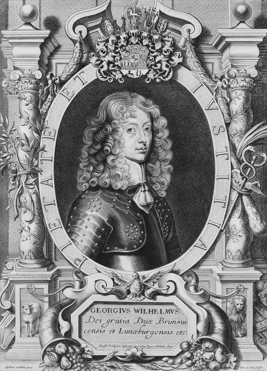 George William (1624-1705) Braunschweig-Lunebergin herttua, teoksesta "Portraits des Hommes Illustres", kaiverrus Petrus de Iode, julkaistu 1706 tekijältä Anselmus van Hulle