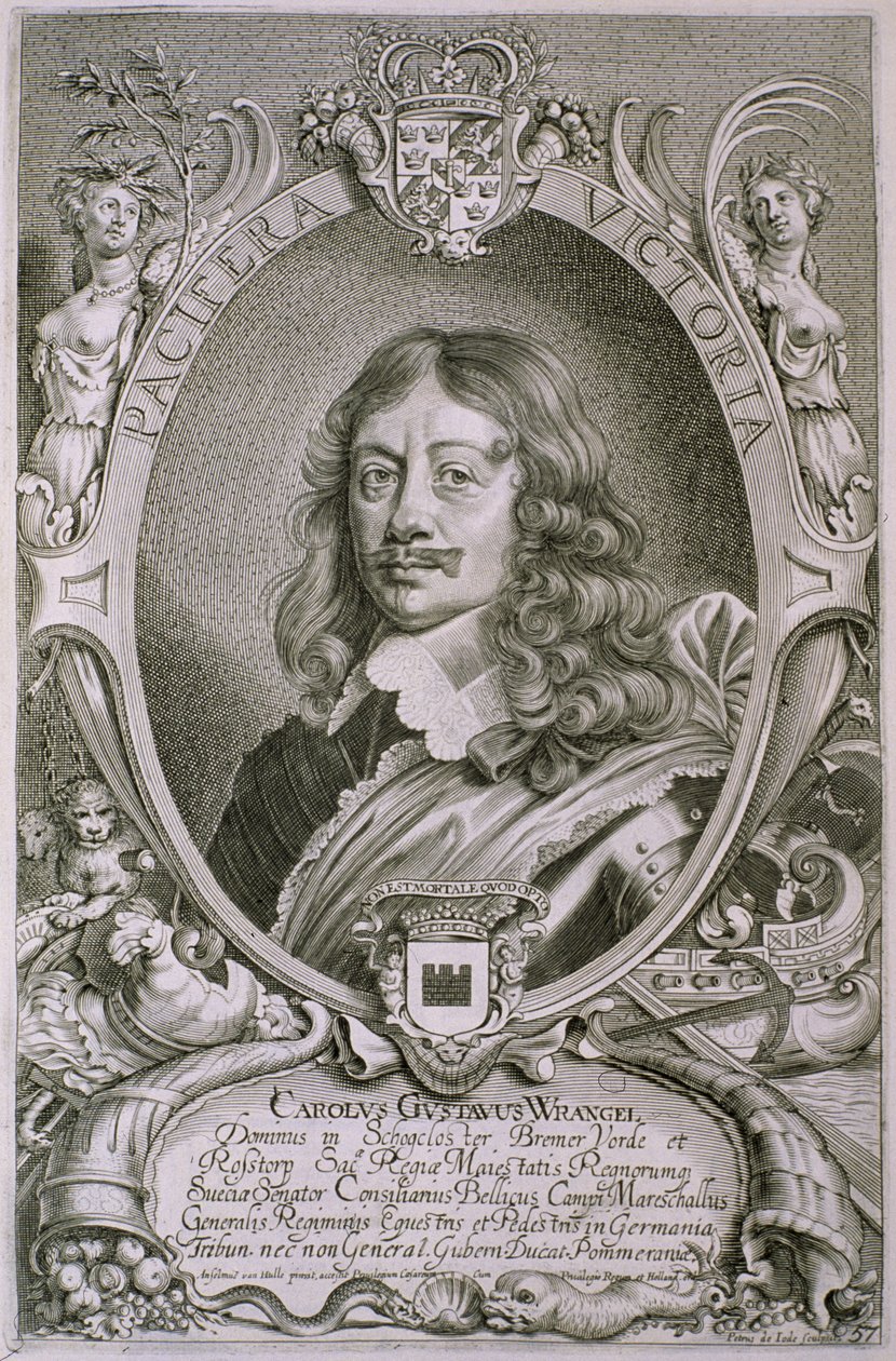 Karl Gustav Wrangel (1603-73) kirjasta Maineikkaiden miesten muotokuvat, kaiverrus Petrus de Iode, julkaistu 1706 tekijältä Anselmus van Hulle
