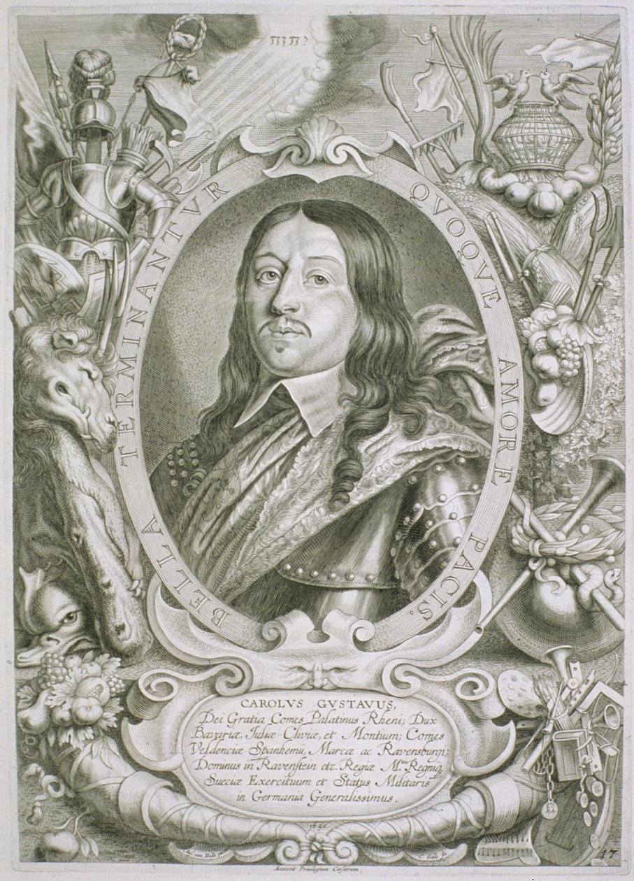 Ruotsin kuningas Karl X Kustaa (1622-60), teoksesta "Portraits des Hommes Illustres", julkaistu 1706. tekijältä Anselmus van Hulle