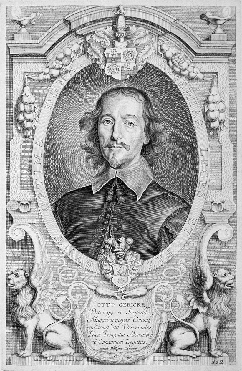 Otto von Guericke (1602-86) maineikkaiden miesten muotokuvista, julkaistu 1706 tekijältä Anselmus van Hulle