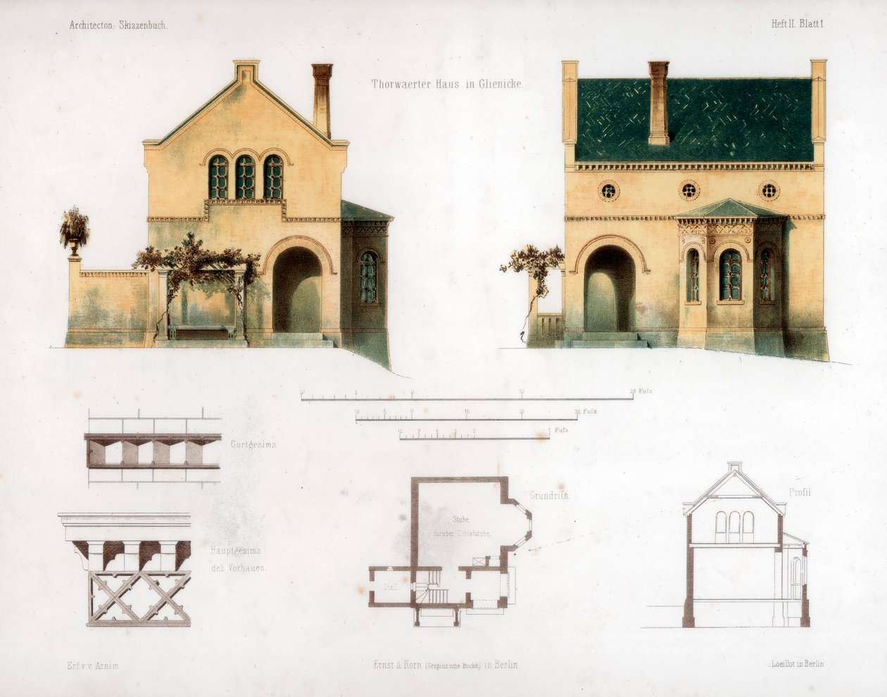 Suunnittelu taloon Glienickessä, Saksassa, c1850. tekijältä Anst von W Loeillot