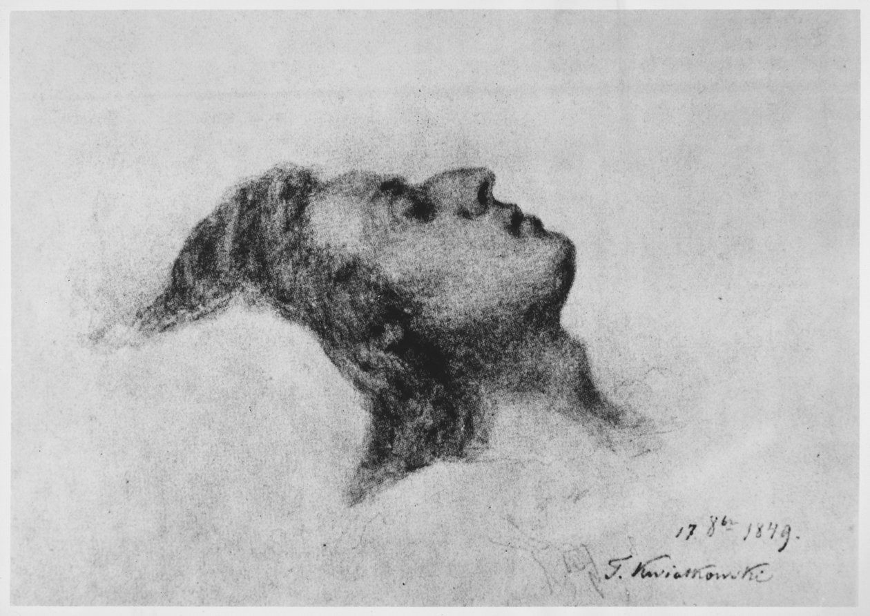 Frederic Chopin kuolinvuoteellaan 17. lokakuuta 1849 tekijältä Antar Teofil Kwiatowski