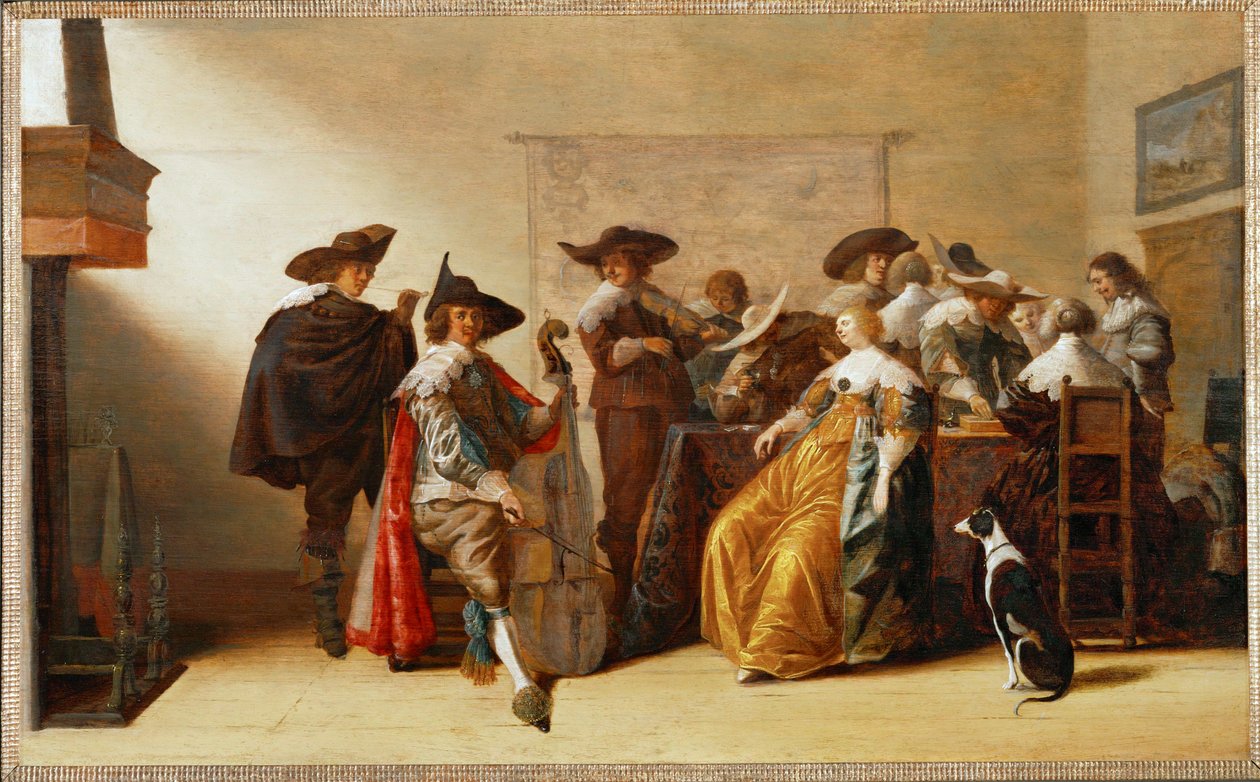 Society scene (maalaus tammipuulle) tekijältä Anthonie (1601-73) Palamedesz