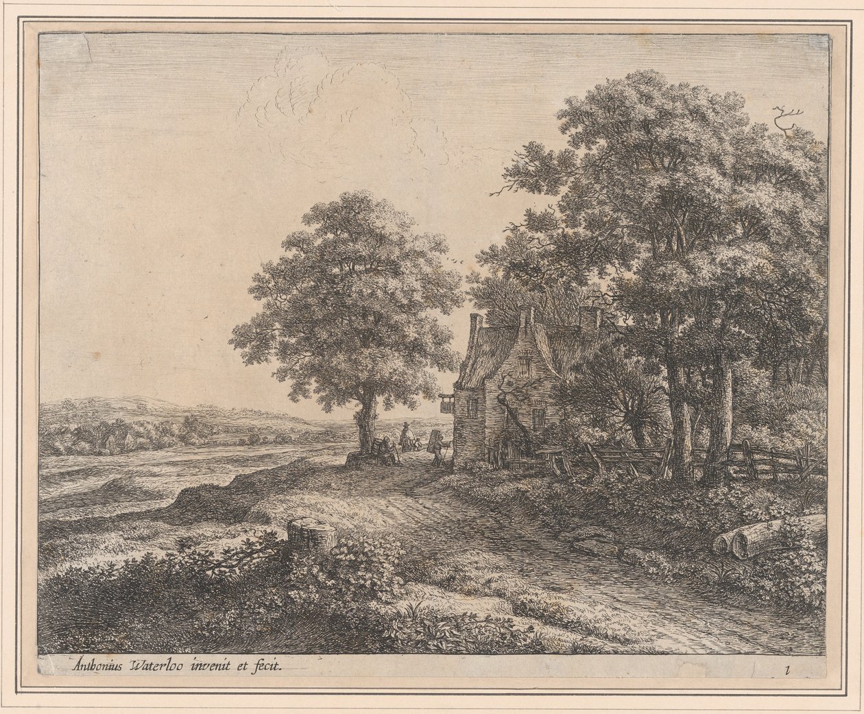 Suuri lehmus ennen majataloa, 1600-luku. tekijältä Anthonie Waterloo