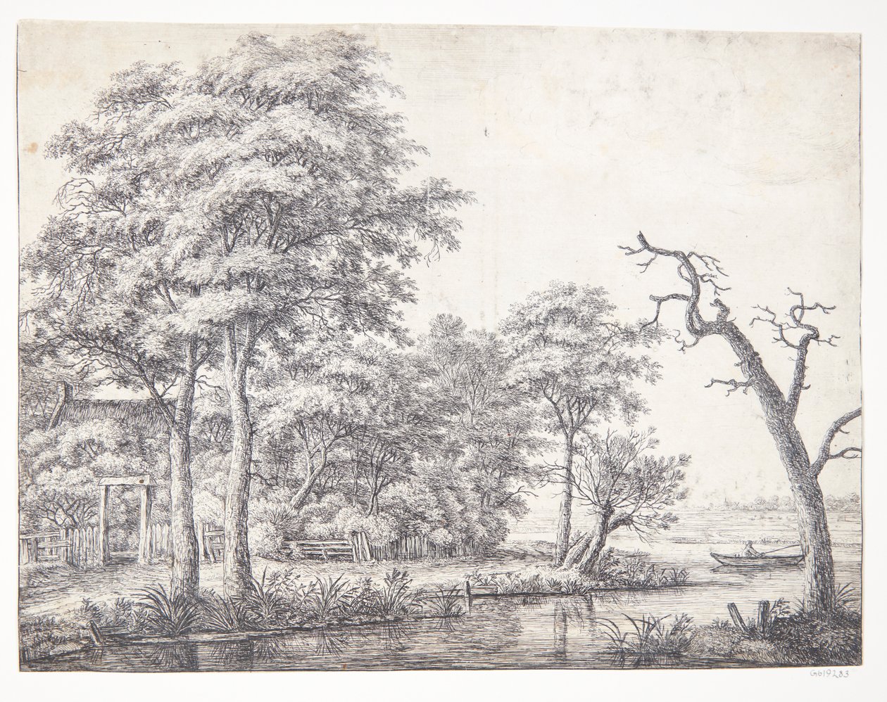 Jokimaisema ja mies soutuveneessä tekijältä Anthonie Waterloo