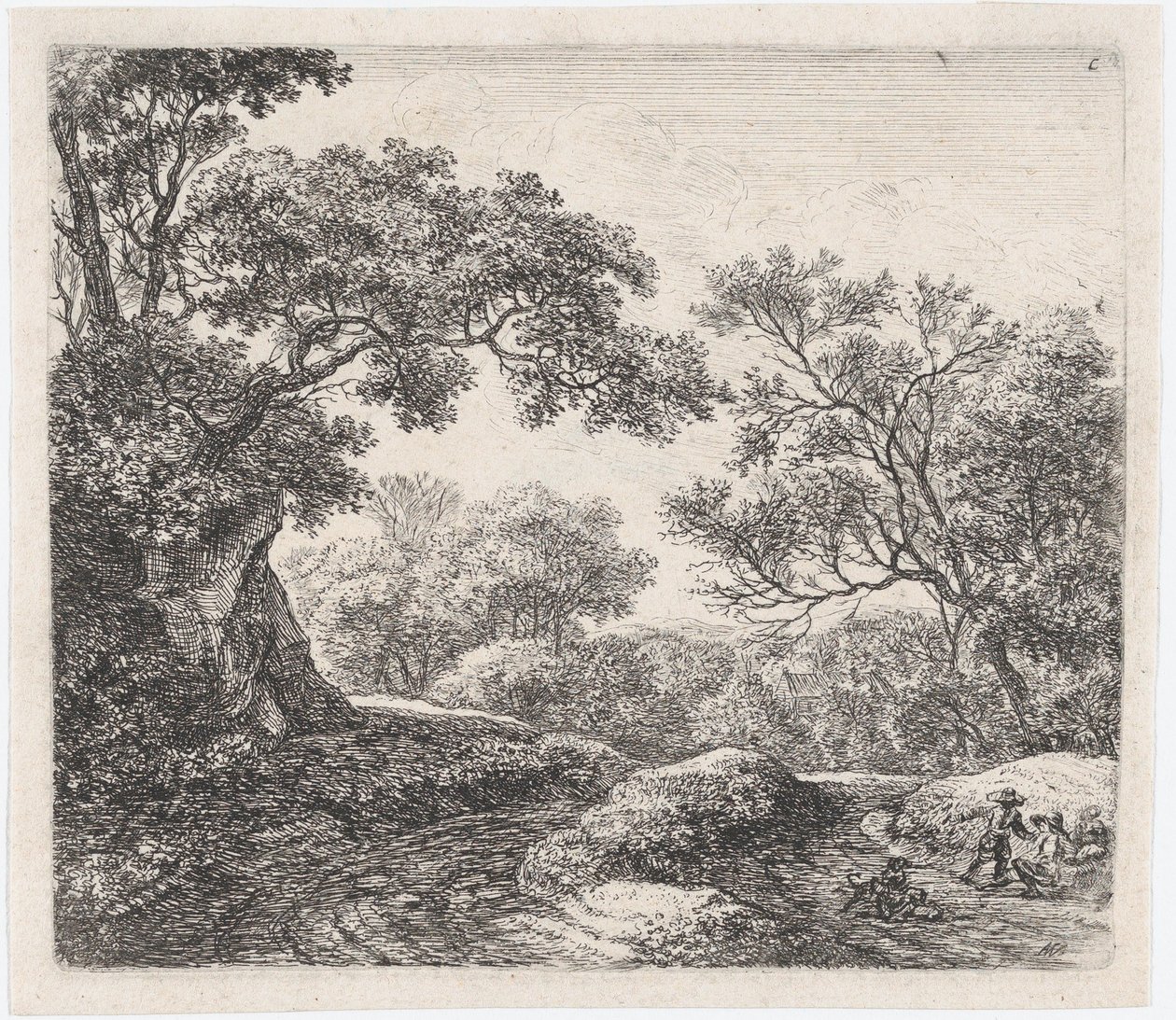 Kolme poikaa ja heidän koiransa Kuja metsässä, 1600-luku. tekijältä Anthonie Waterloo
