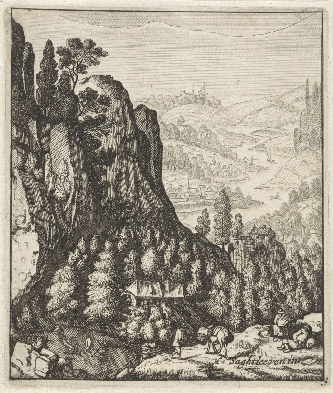 Kalliomainen vuoristomaisema maanviljelijöiden kanssa tekijältä Anthonie de Winter (attributed to)