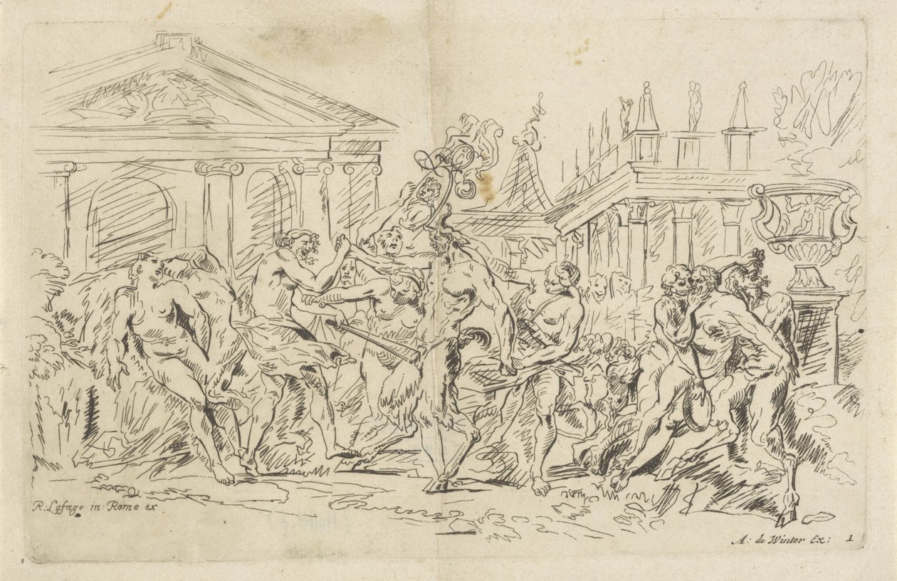 Satyr tanssivien nymfien kanssa Bacchanals (sarjan nimi) tekijältä Anthonie de Winter