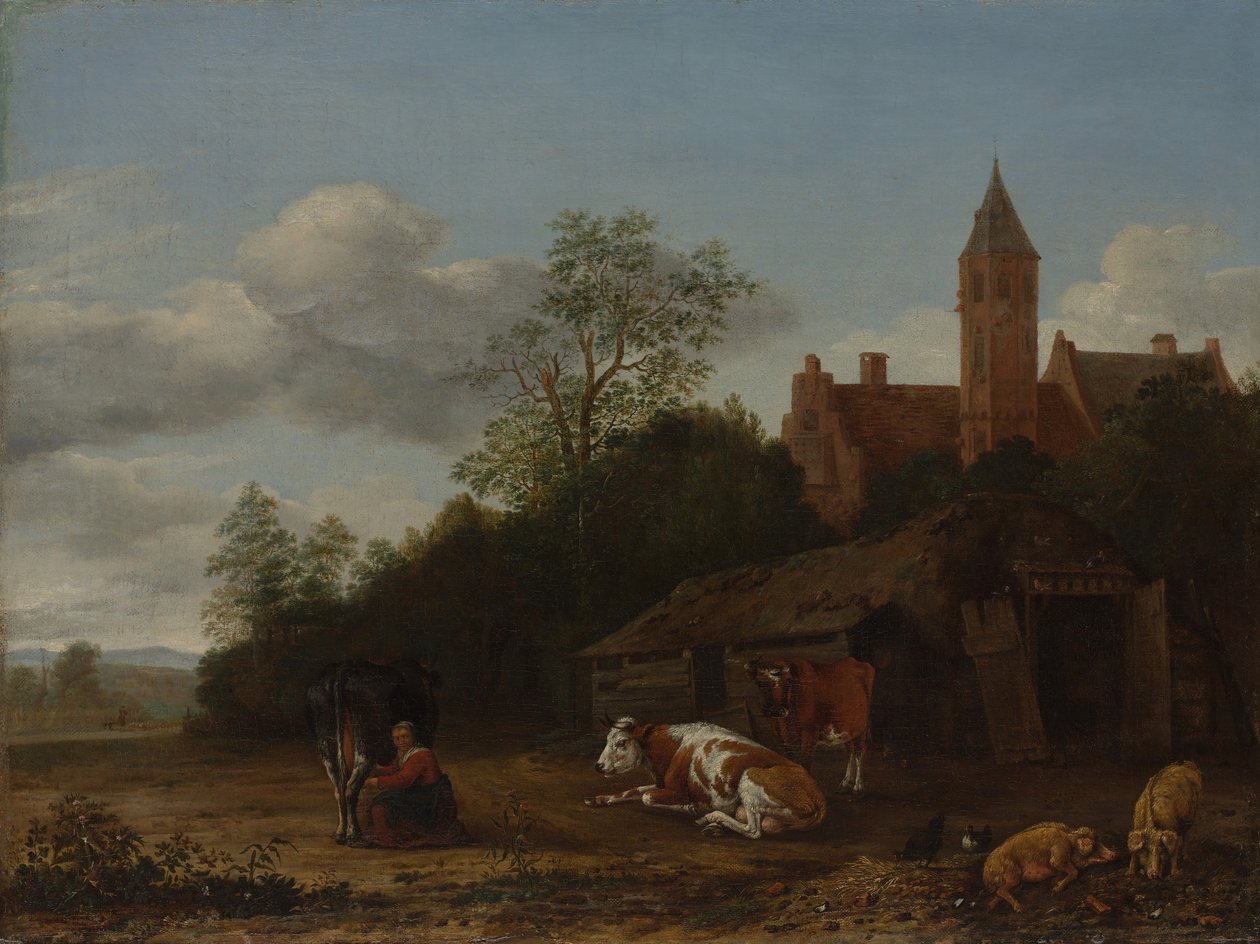 Barnyard Scene, n. 1650-55. tekijältä Anthonie van Borssom