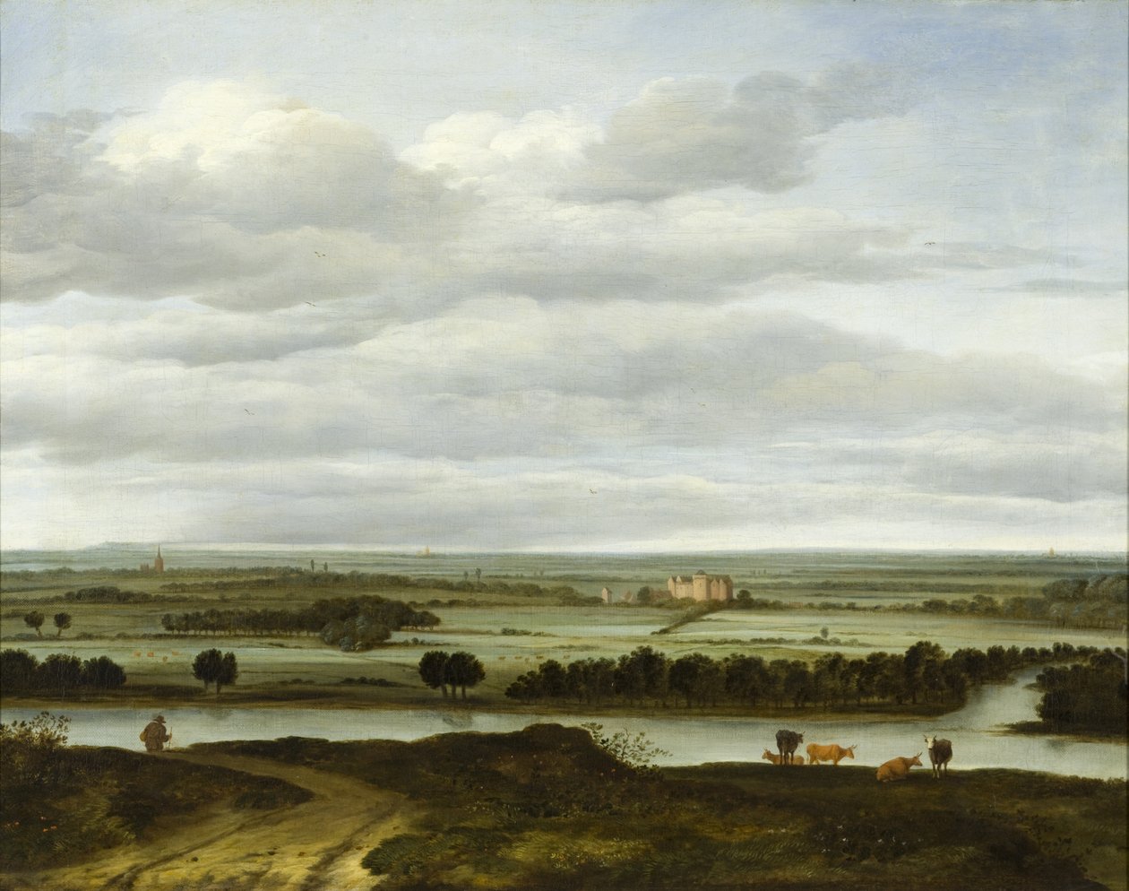 Panoraamamaisema Rhenenin lähellä ja Huis ter Lede tekijältä Anthonie van Borssom